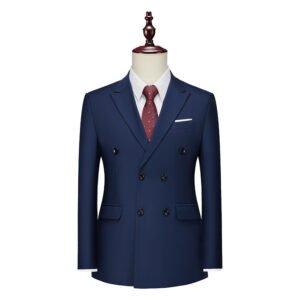 Premium Men's Double-Breasted Suit Jacket | Business Casual Solid Color Blazer Hover Image