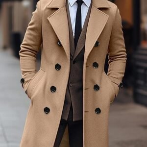 Men's Double Breasted Woolen Coat | Classic Long Fall & Winter Overcoat